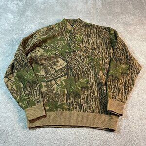 VTG 80s 90s Rattlers Brand Camouflage Pullover Acrylic Henley Sweater XL Hunting